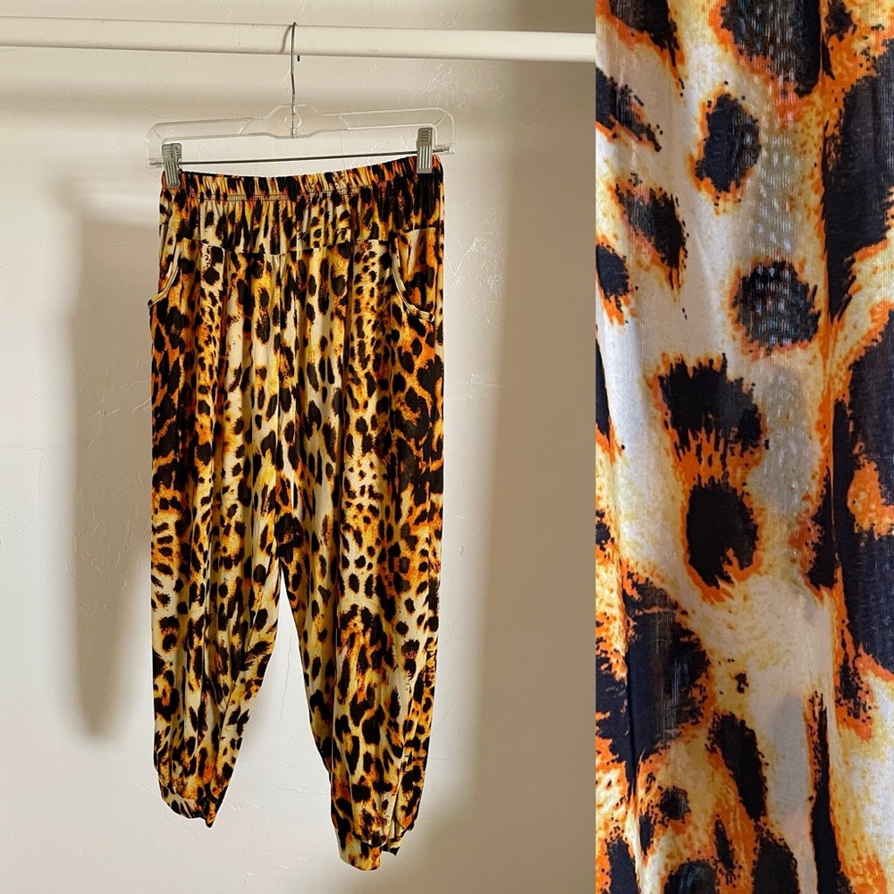 Cropped LEOPARD Print Slouchy HAREM Style PANTS Size Small